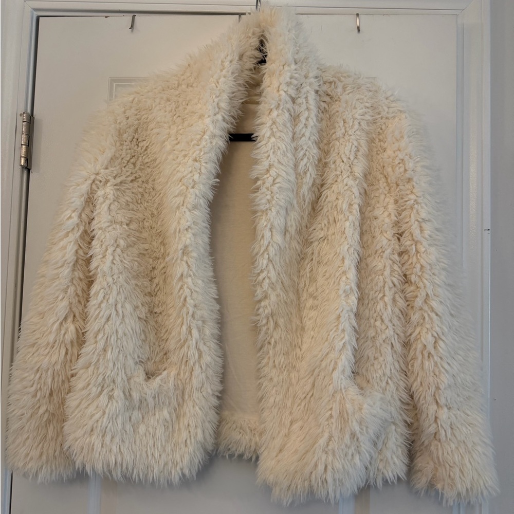 Cream Teddy Jacket Mob Wife Feather Fur